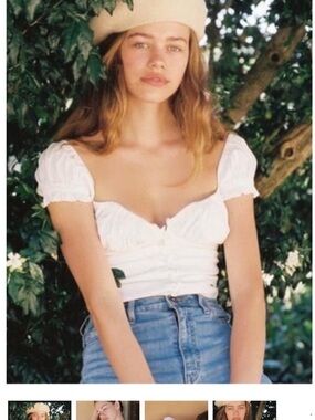 With Jean White Puff-Sleeve Sweetheart Crop Top